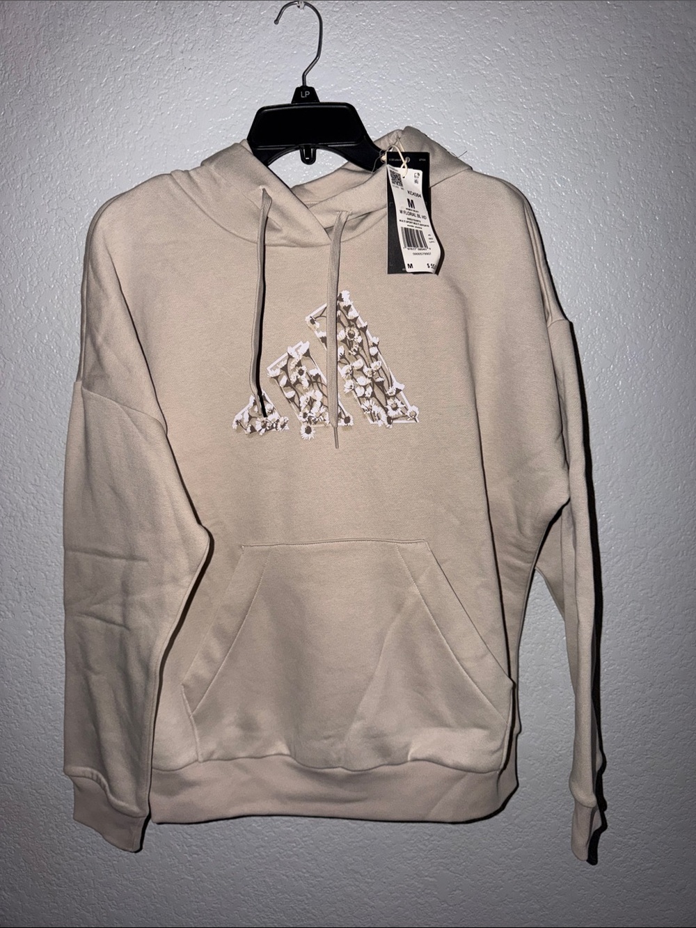Women Beige Hoodie Sweatshirt with Floral Logo